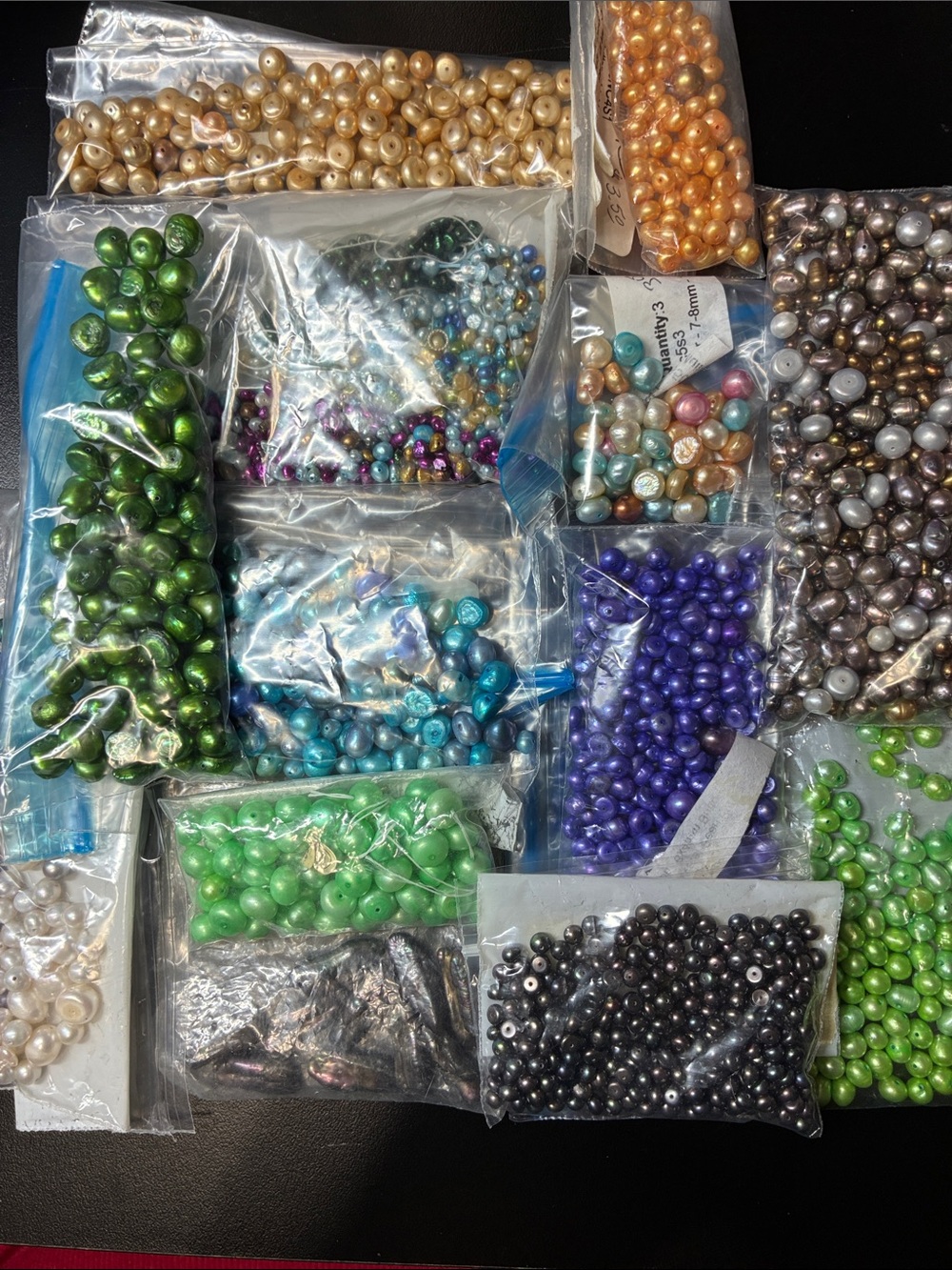 Lot of Assorted Pearl Beads Variety Pack - Green, Purple, Blue, Gold, Peacock